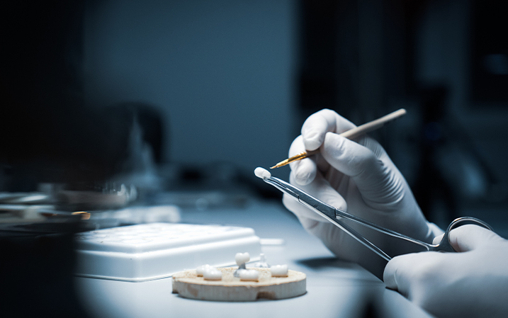 Dentist preparing a dental crown for a patient